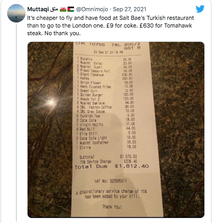 Londra'da yeni açılan Nusr-Et restoranındaki fiyatlar toplumsal medyada gündem oldu; "Türkiye'ye uçakla gidip yesem daha ucuz"