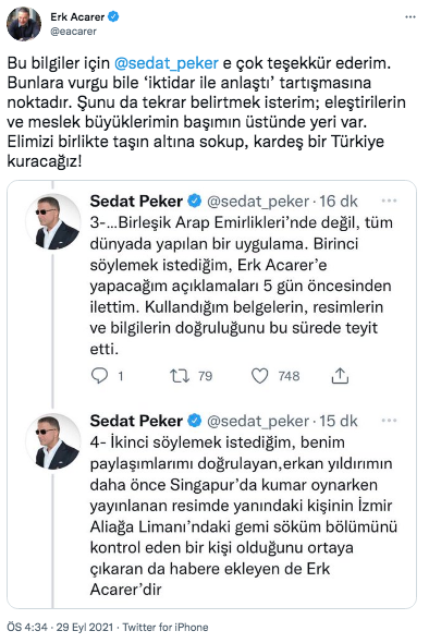 Erk Acarer, 'gazetecilik' tartışmasında kendisini savunan Sedat Peker'e teşekkür etti, "Eleştirilerin de başımın üstünde yeri var" dedi