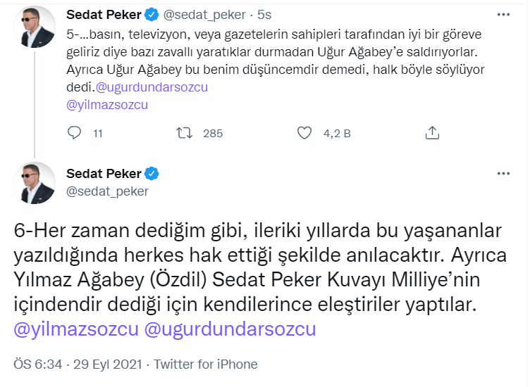 Sedat Peker'den Uğur Dündar'ın paylaşımına karşılık: Benim verdiğim uğraş şahsî intikam sorunumdur