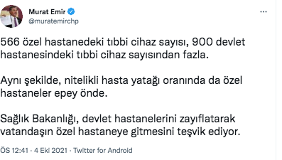 CHP'li Buyruk: Sıhhat Bakanlığı, devlet hastanelerini zayıflatarak vatandaşın özel hastaneye gitmesini teşvik ediyor