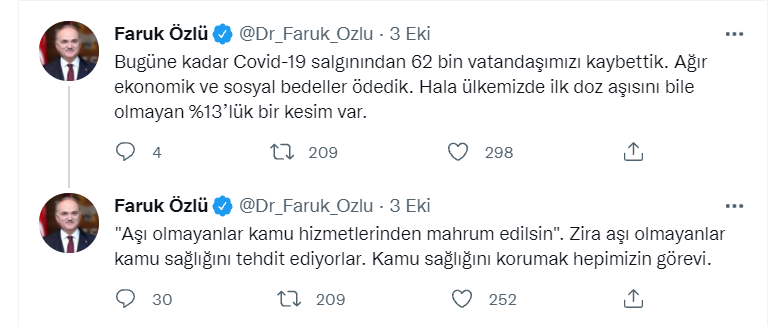 Düzce Belediye Lideri'nden 'aşı olmayanlar kamu hizmetlerinden yoksun edilsin' önerisi