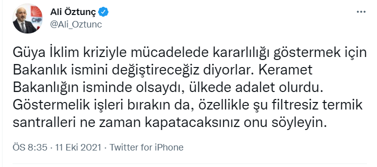 CHP'li Öztunç'tan Erdoğan'a değiştirilen bakanlık ismi göndermesi: Keramet Bakanlığın isminde olsaydı, ülkede adalet olurdu