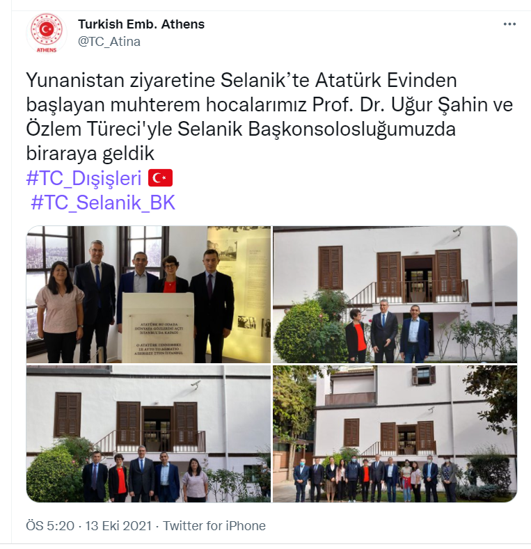BioNTech'in kurucuları Türeci ile Şahin, Selanik'te Atatürk Konutu'nu ziyaret etti
