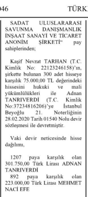 Sedat Peker, belgeyi paylaştı: "Nevzat Tarhan SADAT'ın hissedarı; ben açıklama yapınca Adnan Tanrıverdi'ye satıyor"
