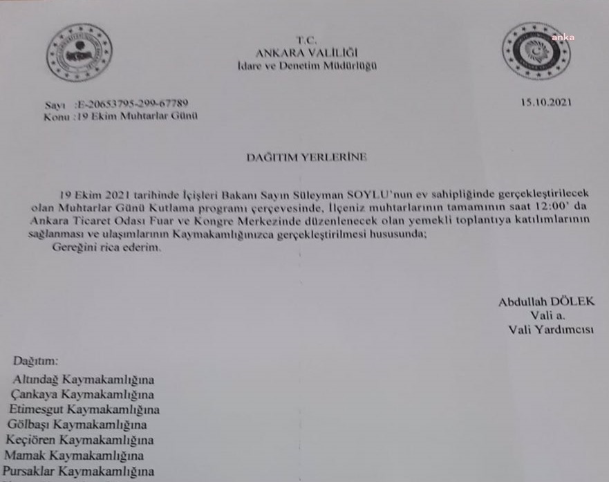 CHP'li Buyruk: Süleyman Soylu muhtarlar günü nedeniyle muhtarlarla toplantı yapmayı planlıyor, ancak iştirak mecburi