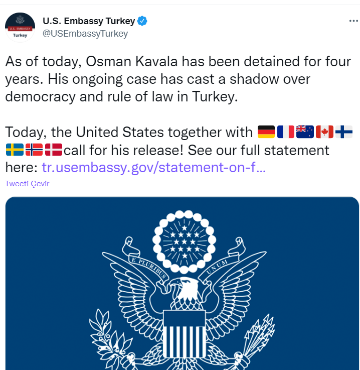 10 büyükelçilikten Osman Kavala açıklaması: Derhal özgür bırakılsın