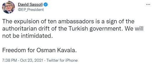 Avrupa Parlamentosu Lideri'nden Ankara'ya '10 büyükelçi' bildirisi: Gözümüz korkmayacak; Kavala'ya özgürlük