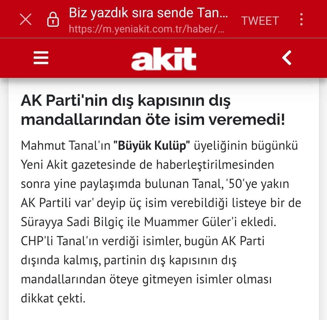 Yeni Akit'ten AKP'li Meclis Başkanvekili Bilgiç’e: AK Parti'nin dış kapısının dış mandallarından