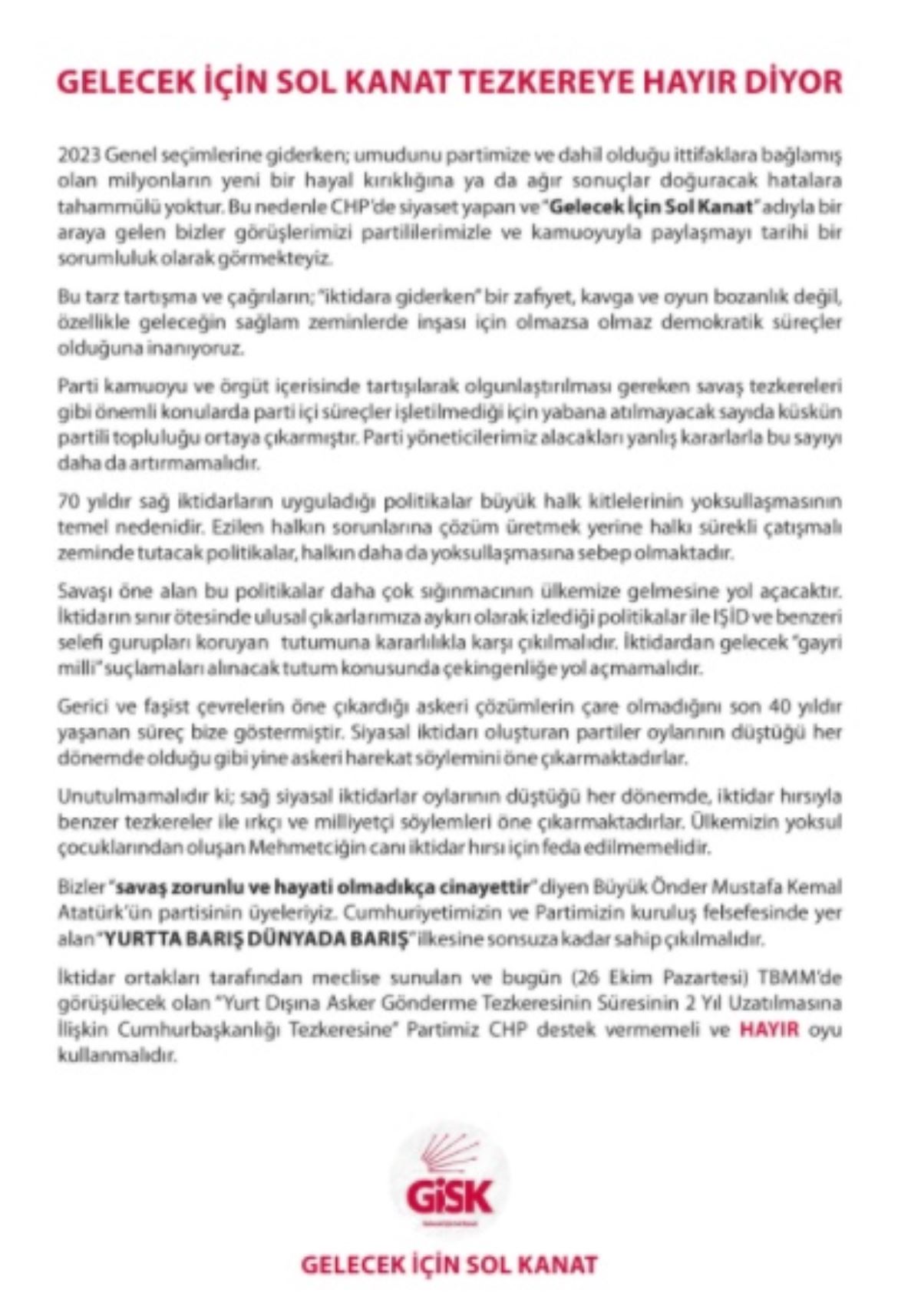 Tezkereye 'Hayır' diyeceğini açıklayan CHP milletvekili partisine davet yaptı: Dayanak olunmamalı
