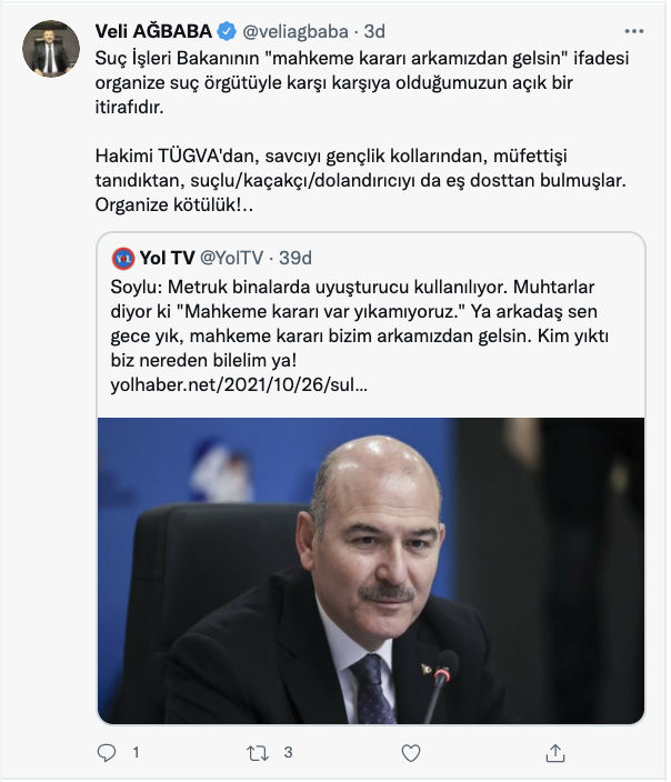 CHP’li Ağbaba: Cürüm İşleri Bakanının "mahkeme kararı gerimizden gelsin" sözü organize cürüm örgütüyle karşı karşıya olduğumuzun açık bir itirafı