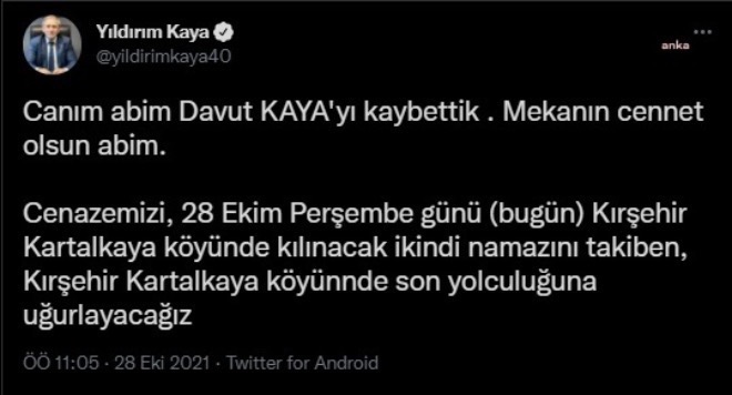 CHP'li Yıldırım Kaya'nın acı günü