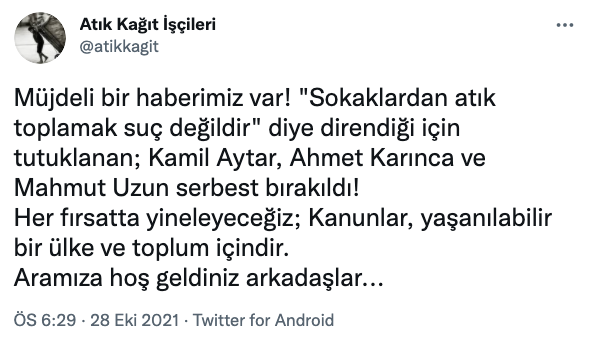 Polis baskınının akabinde tutuklanan 3 atık kâğıt emekçisi hür bırakıldı