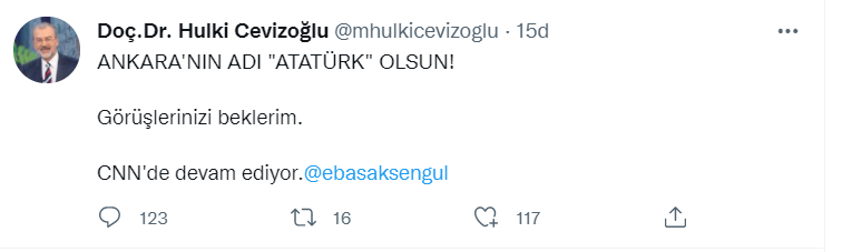 Hulki Cevizoğlu: Ankara'nın ismi 'Atatürk' olsun