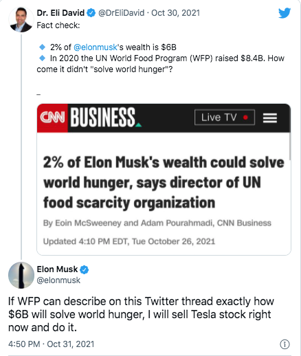 Elon Musk, servetinin yüzde 2'siyle açlığa tahlil bulabileceğini gösteren Dünya Besin Programı'na cevap verdi: Tam olarak nasıl çözülecek açıklayın, yapacağım