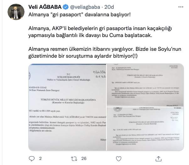 CHP'li Ağbaba: Soylu'nun nezaretindeki gri pasaport soruşturması aylardır bitmiyor(!)