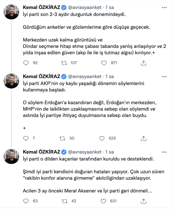 Avrasya Araştırma Lideri Özkiraz: Hemen 3 ay evvelki Meral Akşener ve Âlâ Parti geri dönmeli