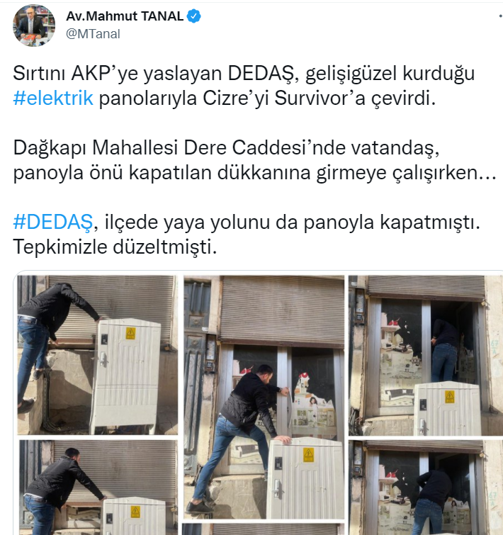 CHP'li Tanal: Sırtını AKP’ye yaslayan DEDAŞ, itinasız kurduğu elektrik panolarıyla Cizre’yi Survivor’a çevirdi