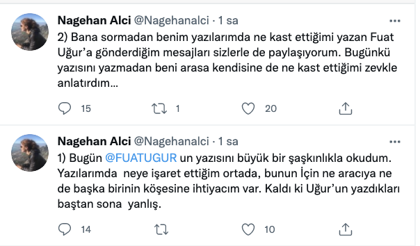 Türkiye gazetesi muharriri Fuat Uğur’a bir reaksiyon de Nagehan Alçı’dan: Yazdıkları baştan sona yanlış, büyük bir şaşkınlıkla okudum