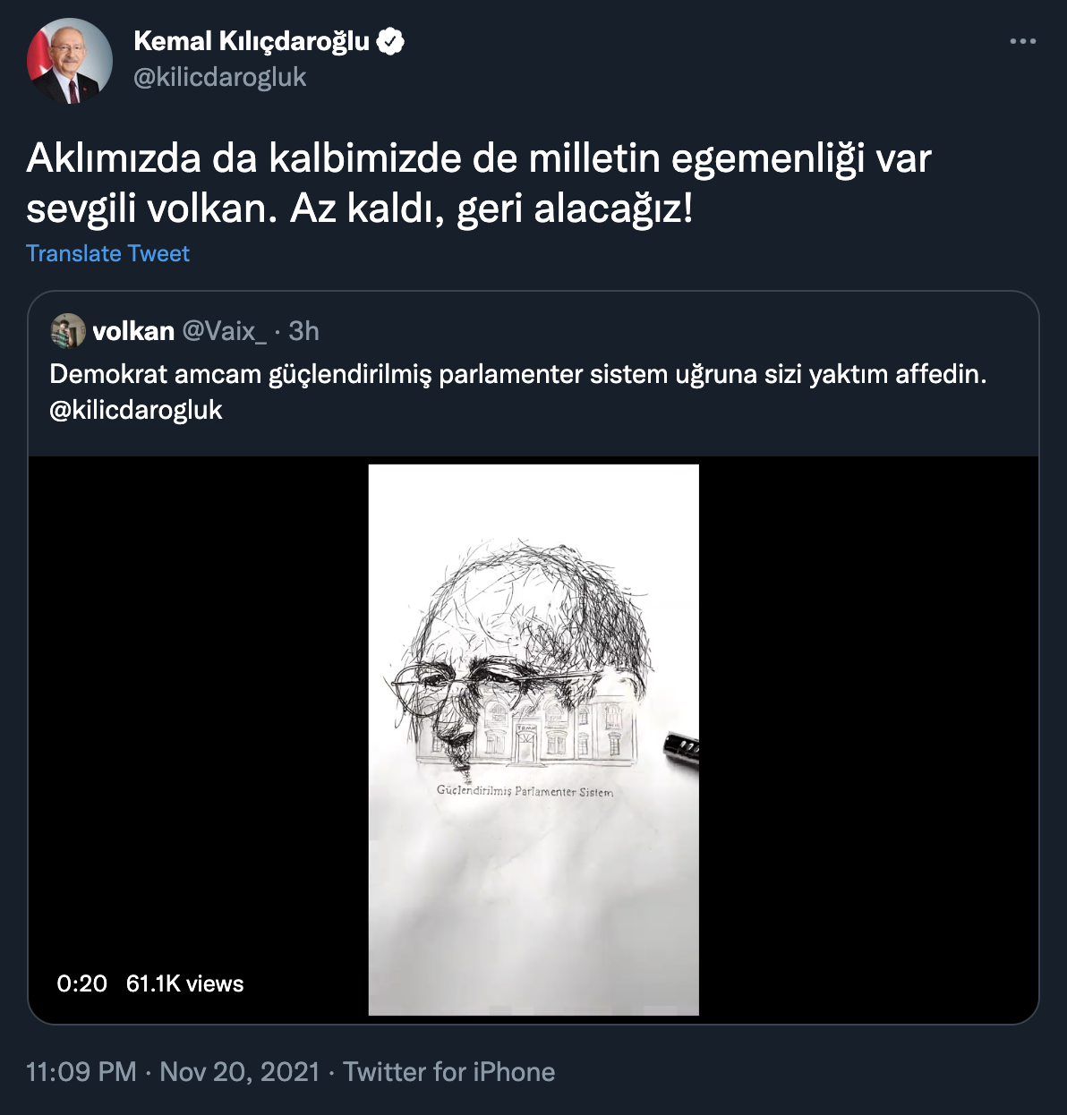 Kılıçdaroğlu'ndan "Güçlendirilmiş parlamenter sistem uğruna sizi yaktım affedin" diyen takipçisine karşılık