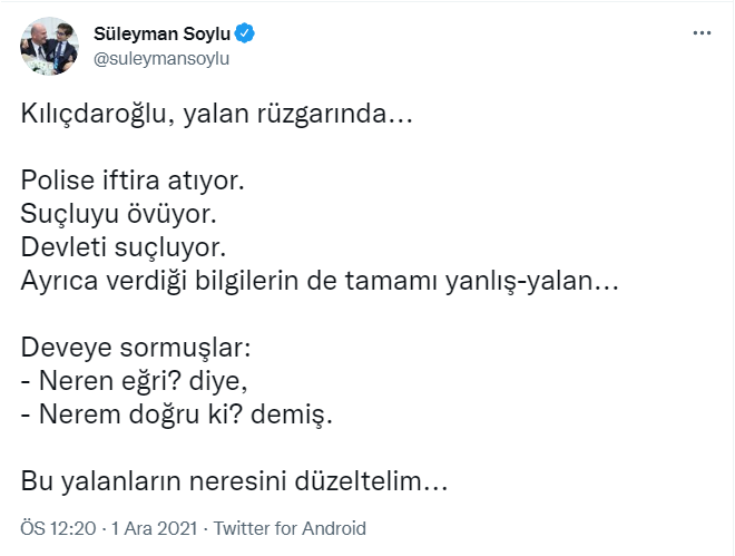 İçişleri Bakanı Soylu: Kılıçdaroğlu, palavra rüzgârında, bu palavraların neresini düzeltelim