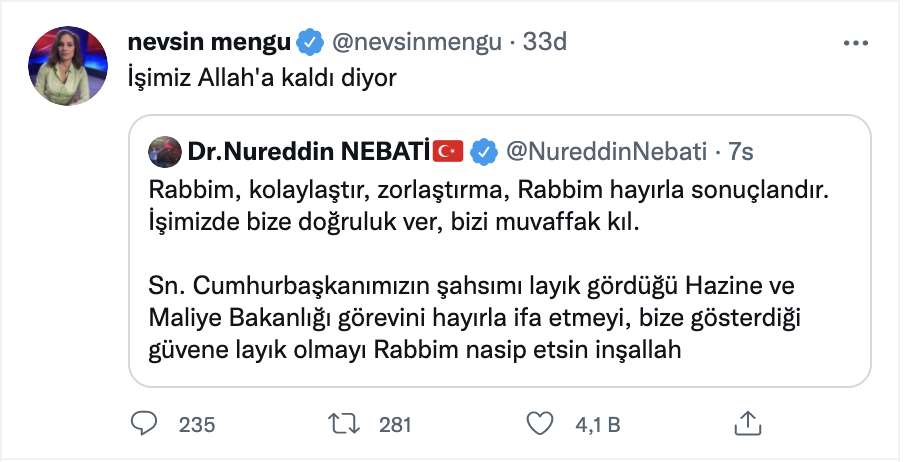 Nevşin Mengü: Bakan Nebati işimiz Allah'a kaldı diyor