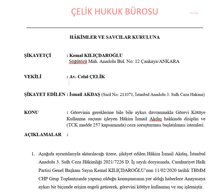 Kılıçdaroğlu, küme konuşmasına erişim pürüzü getiren hâkimi HSK’ye şikâyet etti