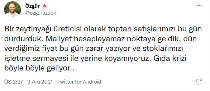 Toptan satışı durdurduklarını açıklayan zeytinyağı üreticisi: "Gıda krizi bu türlü böyle geliyor"