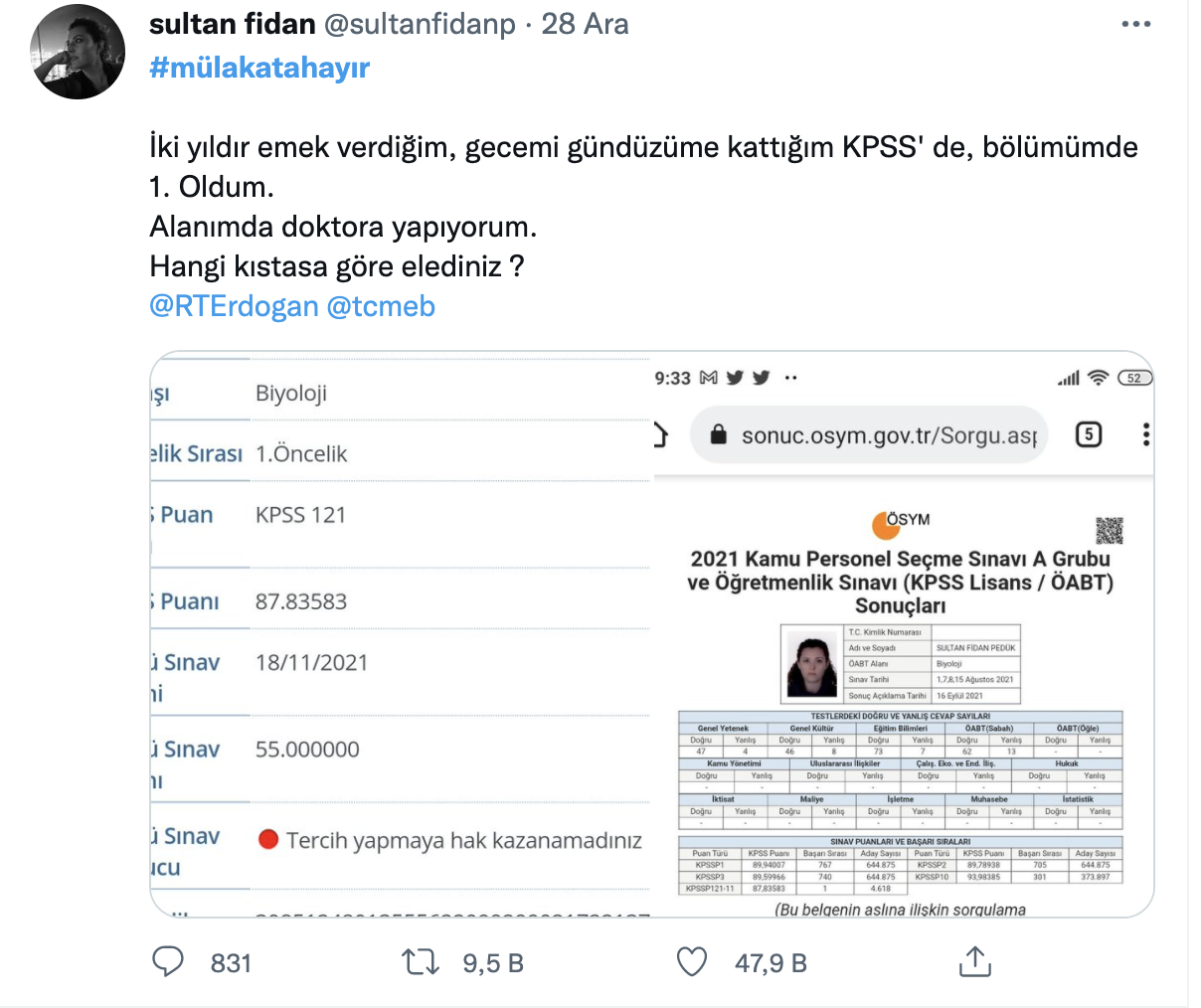 KPSS'de yüksek puanlar almasına rağmen sözlü mülakatta elenip tercih hakkını kaybeden öğretmenler #mülakatahayır etiketiyle Twitter gündemine oturdu. 