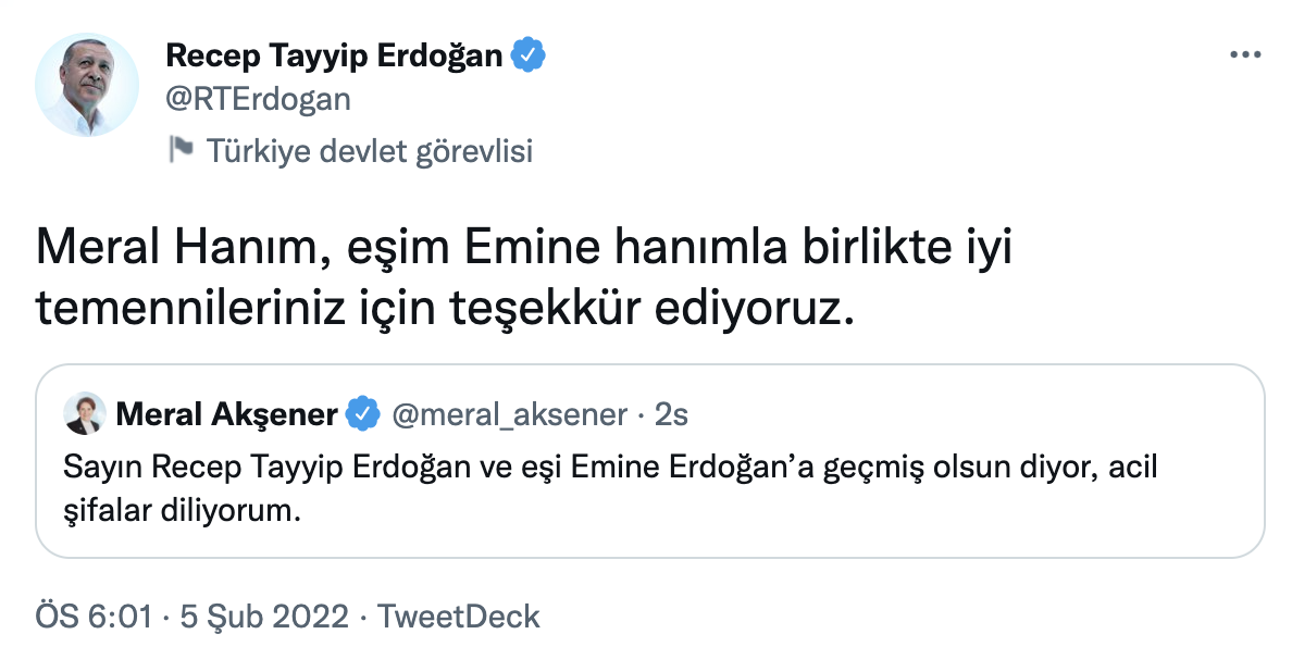 Liderler ve siyasilerden Cumhurbaşkanı Erdoğan ve eşi Emine Erdoğan'a geçmiş olsun mesajları