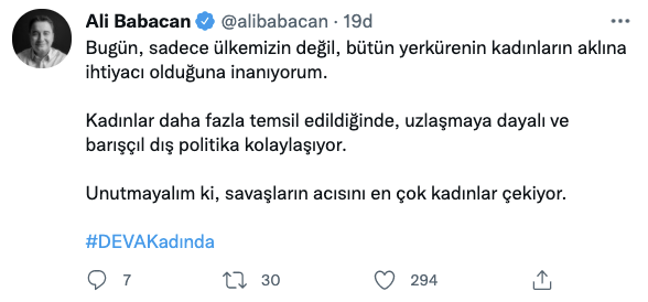 Ali Babacan: Bütün yerkürenin bayanların aklına muhtaçlığı olduğuna inanıyorum