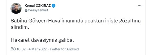 Avrasya Araştırma Şirketi Lideri Kemal Özkiraz gözaltına alındığını duyurdu