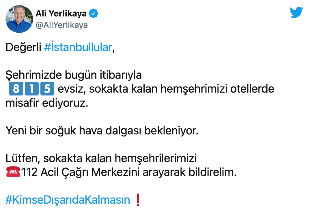 İstanbul Valisi Yerlikaya'dan 'kimse dışarıda kalmasın' bildirisi