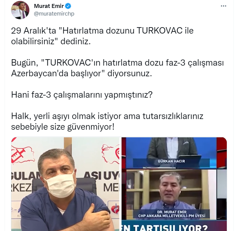 CHP'li Emir'den Bakan Koca'ya: Halk, yerli aşıyı olmak istiyor lakin tutarsızlıklarınız nedeniyle size güvenmiyor