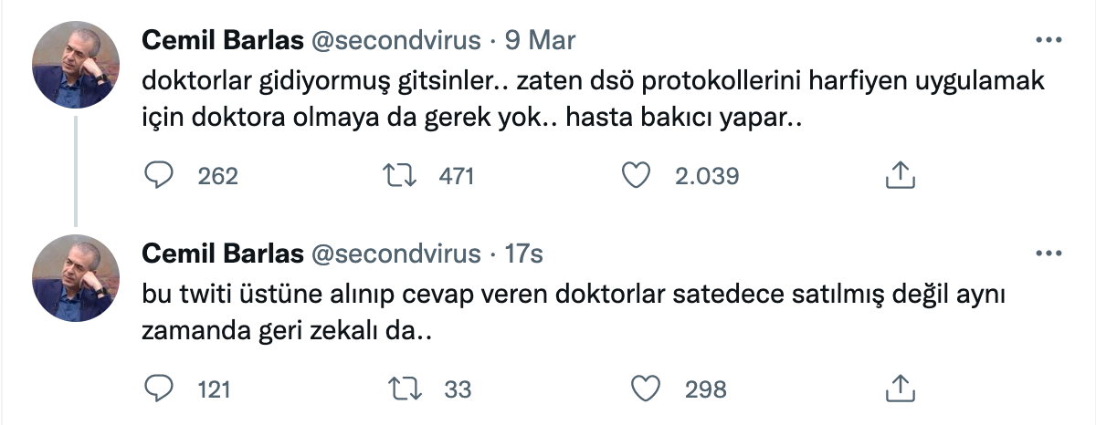 Erdoğan'ın hekimlerle ilgili çıkışına Cemil Barlas'tan takviye: DSÖ protokollerini uygulamak için hekim olmaya gerek yok, hasta bakıcı yapar