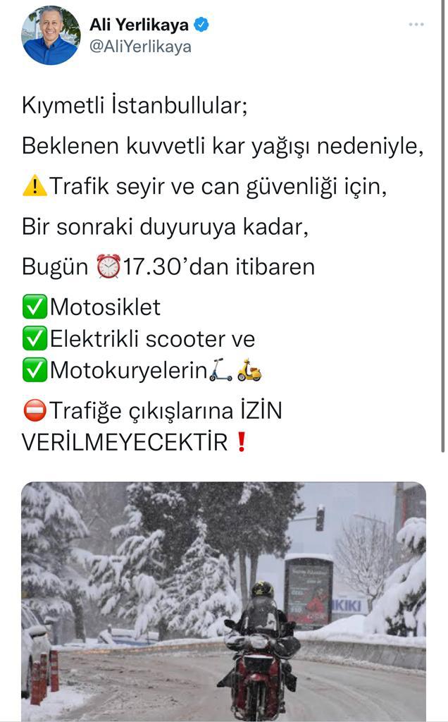İstanbul Valiliği Duyurdu: Motosiklet, Elektrikli Scooter Ve Motokuryelere Trafiğe Çıkış Yasaklandı - Resim: 1