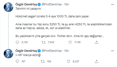 Prof. Dr. Özgür Demirtaş'tan taban fiyat kestirimi: 3-4 aya 1000 TL artırım gelir