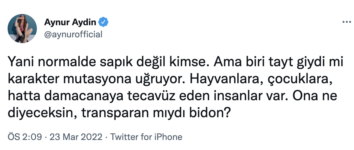 Müzikçi Aynur Aydın'dan bayanları gaye alan İsmail Yağcı'ya: Hayvanlara, çocuklara, hatta damacanaya tecavüz edenlere ne diyeceksin!