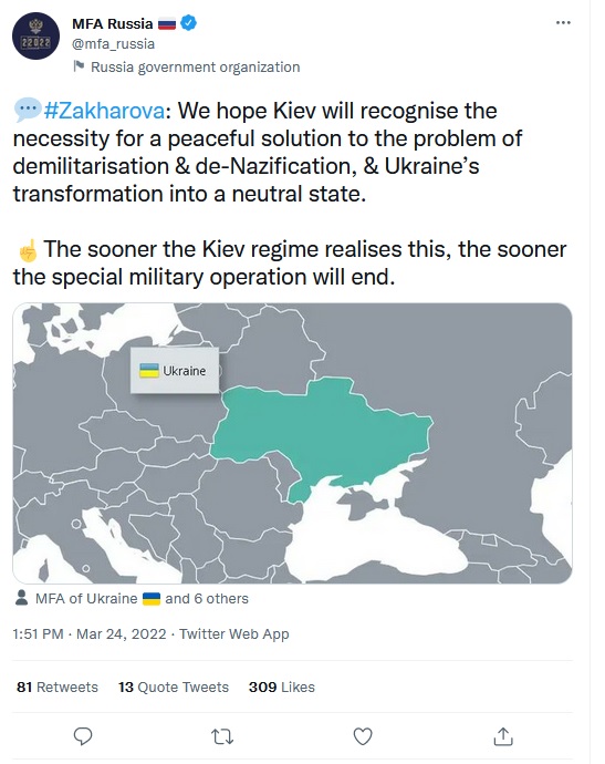 Rusya Dışişleri Bakanlığı, Kremlin'in bağımsız devletler olarak tanıdığı DNR ve LNR'yi Ukrayna haritasından çıkarmadı