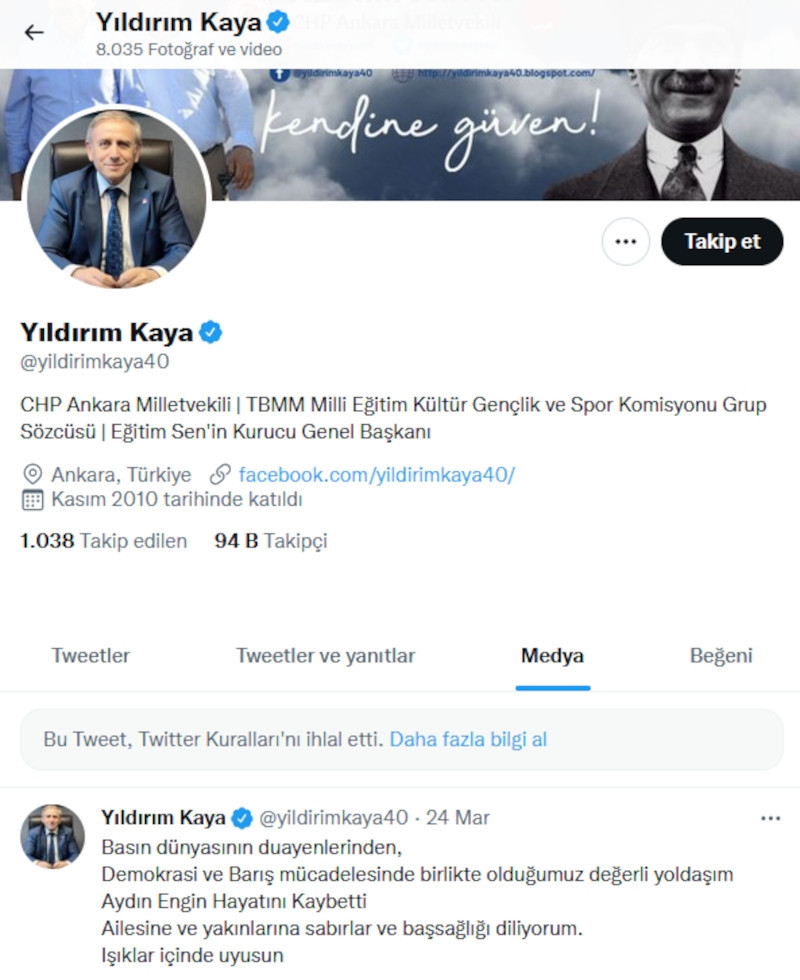 CHP'li Kaya'nın tarikat yurdundaki şiddeti duyuran Twitter paylaşımı engellendi