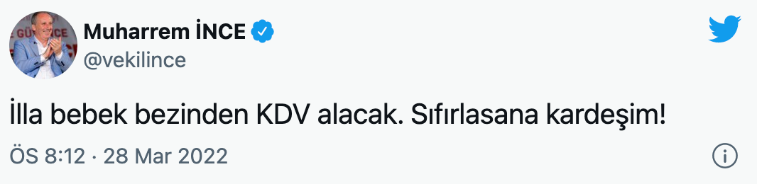 Muharrem İnce'den Erdoğan'ın KDV indirimi açıklamasına reaksiyon: İlla bebek bezinden KDV alacak; sıfırlasana kardeşim!