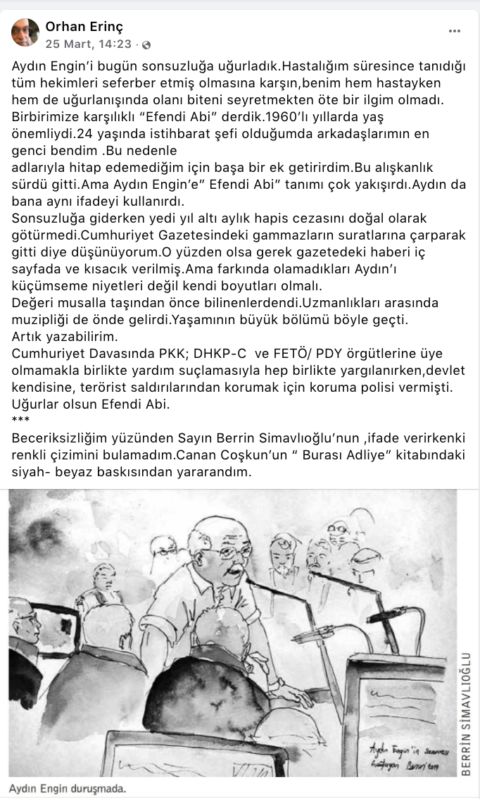 Orhan Erinç: Aydın Engin, 7,5 yıllık mahpus cezasını Cumhuriyet'teki gammazların hızlarına çarparak gitti!