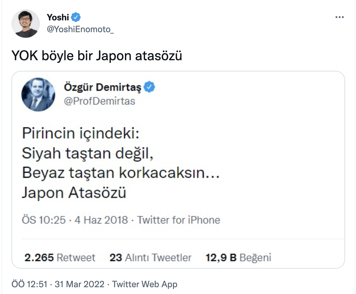 Japon YouTuber, "Böyle bir Japon atasözü yok" dedi, Özgür Demirtaş'tan cevap geldi