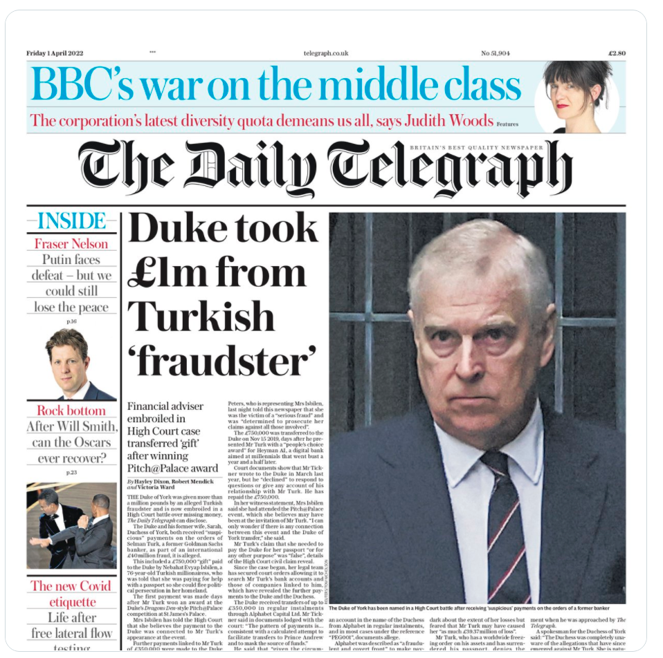 Telegraph: Eski AK Partili İşbilen'in eşi Prens Andrew'a rüşvet verdi