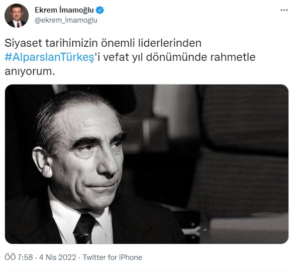 İmamoğlu'ndan Alparslan Türkeş paylaşımı