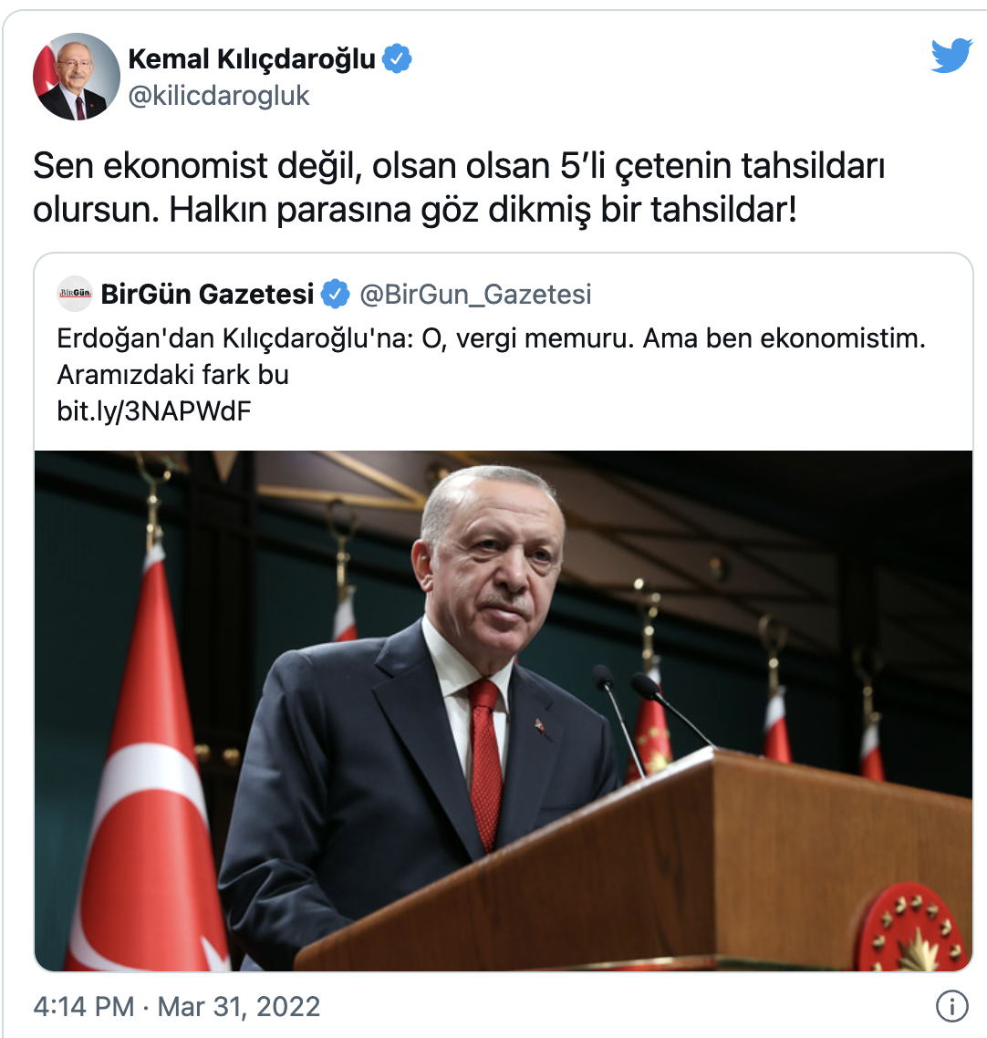 Erdoğan'dan "Sen ekonomist değil, olsan olsan 5’li çetenin tahsildarı olursun" diyen Kılıçdaroğlu'na 1 milyon liralık dava