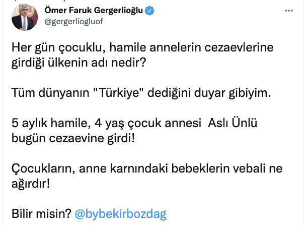 HDP’li Gergerlioğlu’ndan Adalet Bakanı’na: Çocukların, anne karnındaki bebeklerin vebali ne ağırdır, bilir misin?