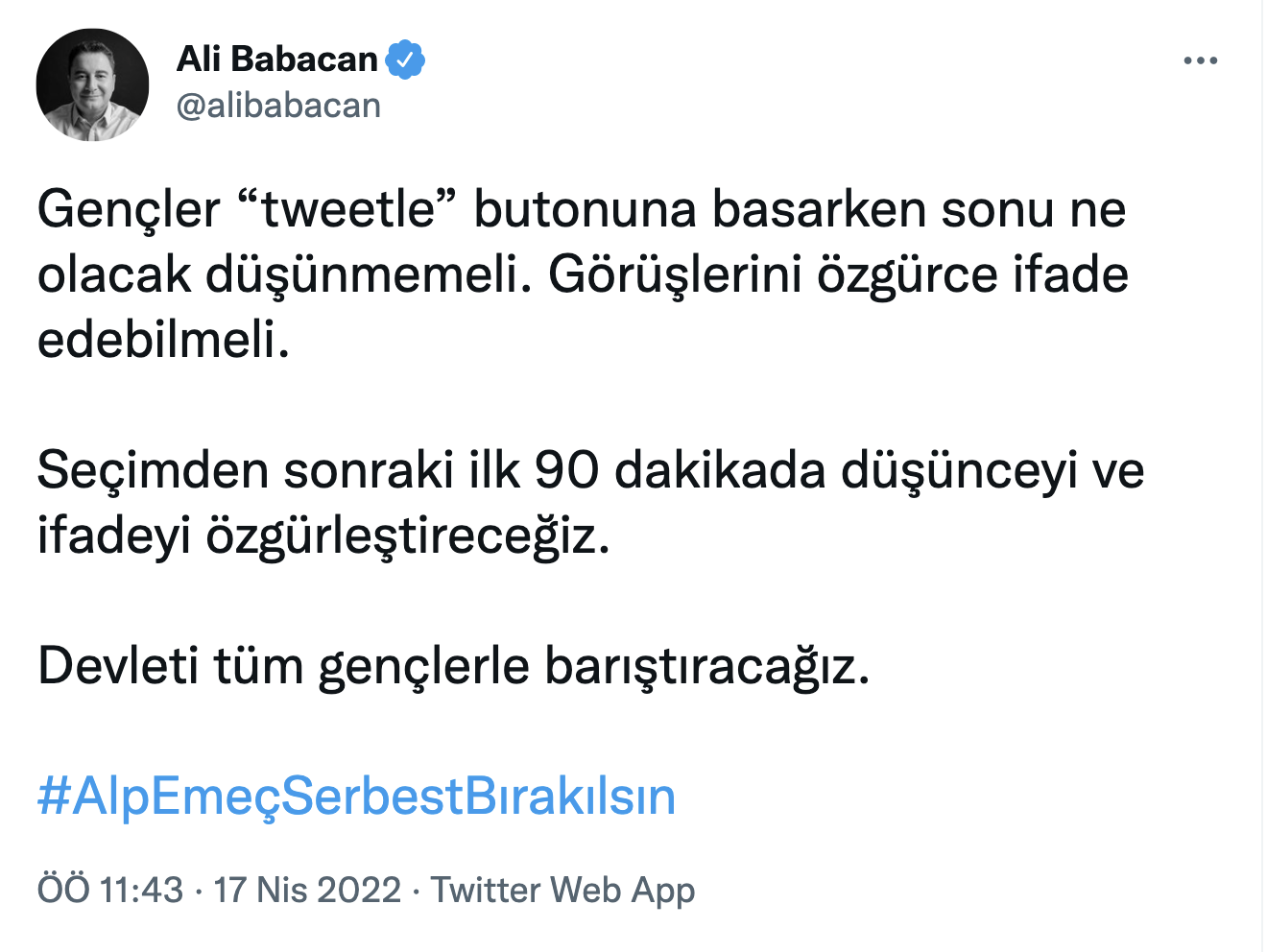 Ali Babacan:  Gençler “tweetle” butonuna basarken sonu ne olacak düşünmemeli