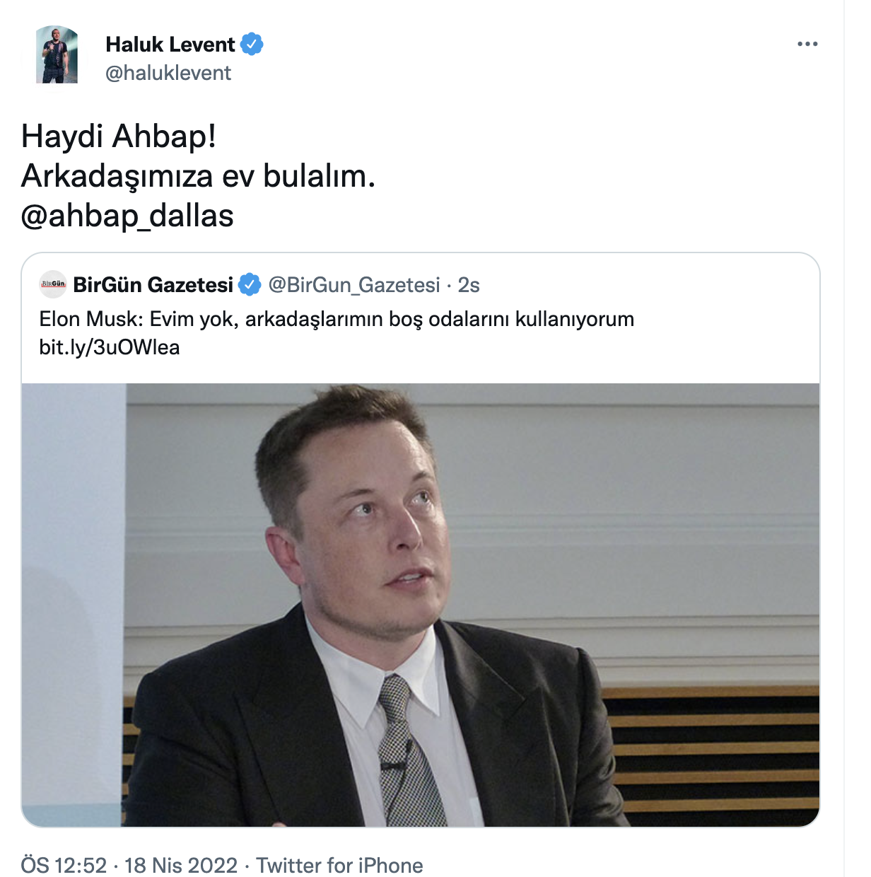 Haluk Levent'ten "Evim yok" diyen Elon Musk için davet: Haydi Ahbap!