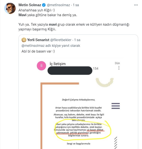 Kiğılı’nın çalışanlara 'dekolte ve etek boyu' uyarısına sosyal medyada tepki yağdı: Göçmenler taciz ediyordan, mavi yakalılar taciz ediyora giden rezil yol