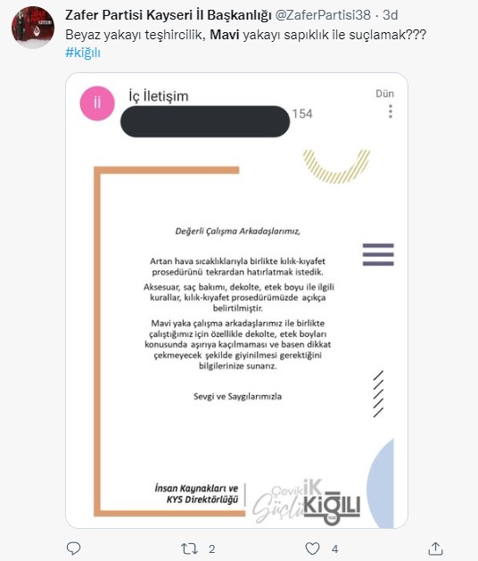 Kiğılı’nın çalışanlara 'dekolte ve etek boyu' uyarısına sosyal medyada tepki yağdı: Göçmenler taciz ediyordan, mavi yakalılar taciz ediyora giden rezil yol